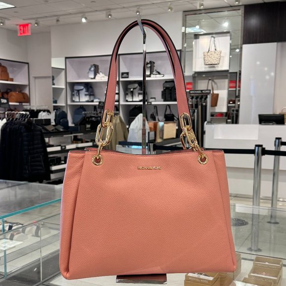 Michael Kors Trisha Large Triple Gusset Shoulder Tote Leather Bag Primrose - Picture 3 of 11